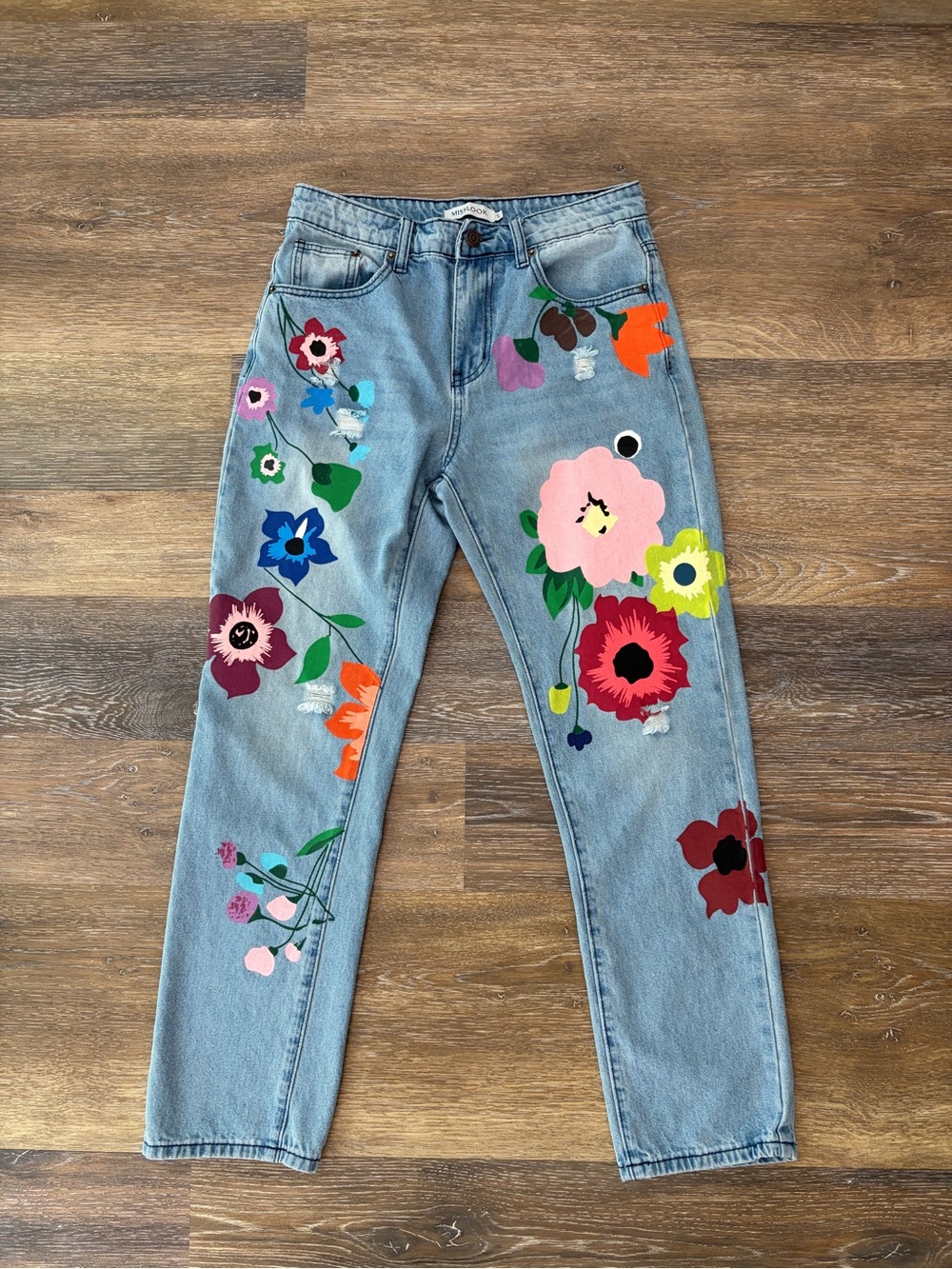 Misslook Painted Floral light distressed Jeans Size S
